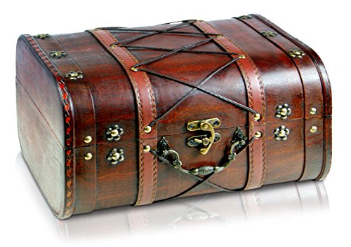 Brynnberg Scrigno del Tesoro Vintage Bauletto Stile Antico per Accessori Gioielli Oggetti di Valore Cassaforte in Legno Idea Regalo Decorativa 32x26x20cm