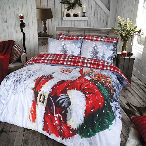 C2S set di copripiumino con federe in policotone misto cotone speciale set di biancheria da letto Cotonemistocotonepoliestere Vintage Father Xmas Singolo