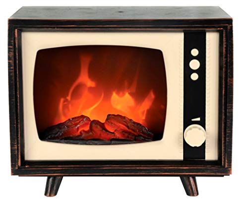 Caminetto decorativo finto a LED con effetto fuoco fiamma simulazione camino, forma di televisore TV vintage