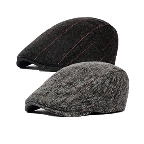 Decstore Pacco di 2 Uomo Cotone Cappuccio Berretti Edera Cappelli Guida Cappelli Invernale Vintage Beret Hat(Black+Gray)