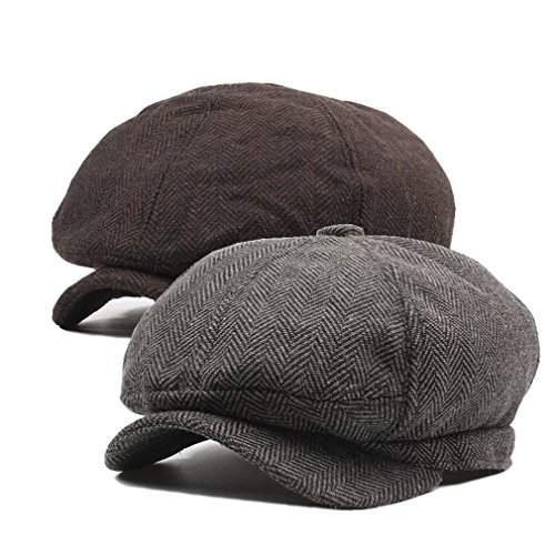 DecStore Pacco di 2 Uomo Cotone Cappuccio Berretti Edera Cappelli Guida Cappelli Invernale Vintage Beret Hat(Brown+Coffee)