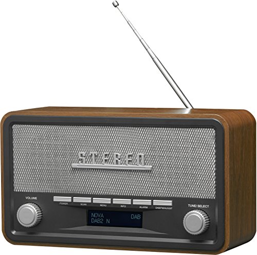 Denver DAB-18 – Radio analogica e digitale, DAB+, FM. Bluetooth. Altoparlanti da 4 W. Schermo LCD. Nero, Legno