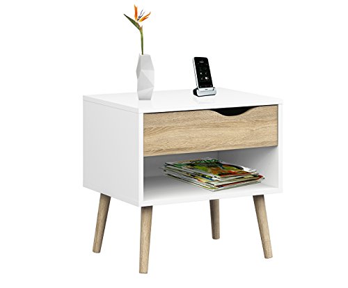 Esidra 75394 Delta Comodino, 1 Cassetto, Legno_Composito, Bianco, 50.1×39.1×49.7 cm, Naturale