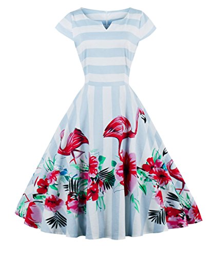Fairy Couple, DRT019, Vestito da donna, stile anni ‘50, stile retrò, a pois, gonna gonfia fenicottero S