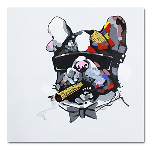 Fokenzary dipinta a mano pittura Bulldog fumo sigaro su tela pop art decorazione della parete incorniciato pronto da appendere, Tela, 16x16in