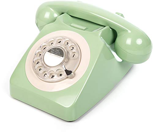 GPO 746 Rotary 1970s-style Retro Landline Phone – Curly Cord, Authentic Bell Ring – Mint Green