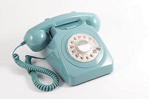 GPO 746 Rotary 1970s-style Retro Landline Phone – Curly Cord, Authentic Bell Ring – Blue