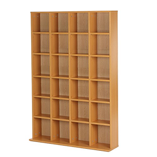 homcom Mobile Libreria Porta CD a Muro 24 Scompartimenti Regolabile in Altezza 130.5 × 89 × 20cm Legno Naturale