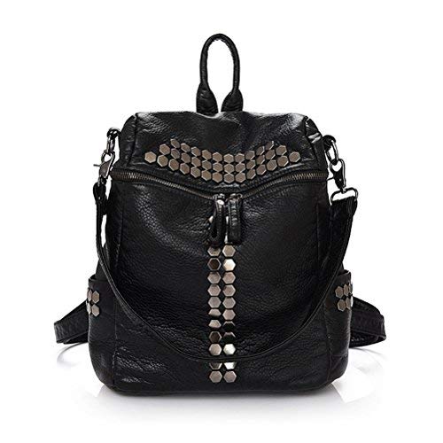 Honeymall donna annata della zaini rivetti zaino casual zaino delle donne di cuoio molli (Nero)