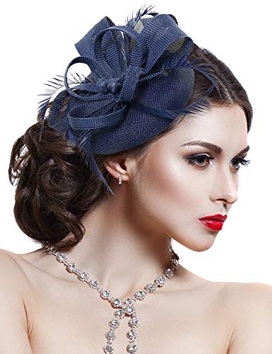 Hotelvs Donna Elegante Cocktail Fascinator Copricapo Con Fiore e Piume Clip del Cappello di Matrimonio