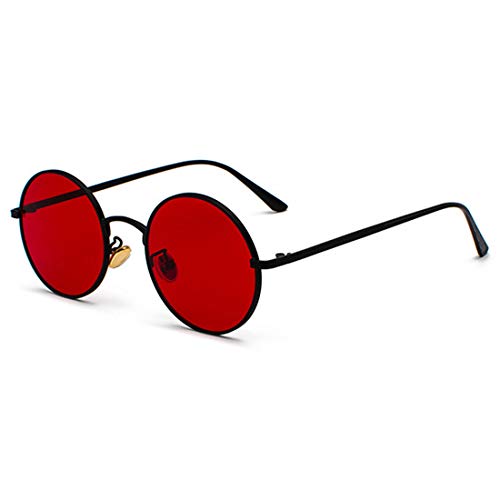 Inlefen Occhiali da sole Uomo Donna Round Retro Vintage Round Style Occhiali da sole Colored Metal Frame Glasses Glasses Rosso nero