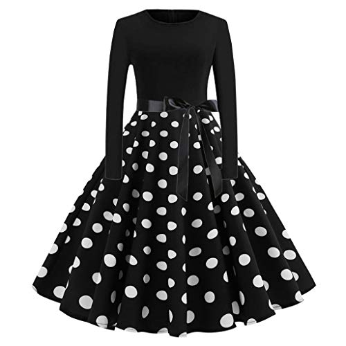 Kword Abito Vintage Anni 50 Festa Rosso Pois Nero Manica Vestiti Donna Manica Lunga Xmas Cocktail Abiti Donna Invernale Natale Vestito Eleganti Slim Fit Gonna Moda Retro Abiti
