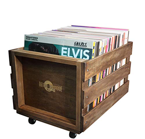 La Caisse d’Entreposage de Record de MICROSILLON de bois sur les Roues pour jusqu’à 100 albums, par Retro Musique