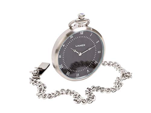 LAiMER Orologio da tasca di acciaio premium con quadrante in legno di Sandalo