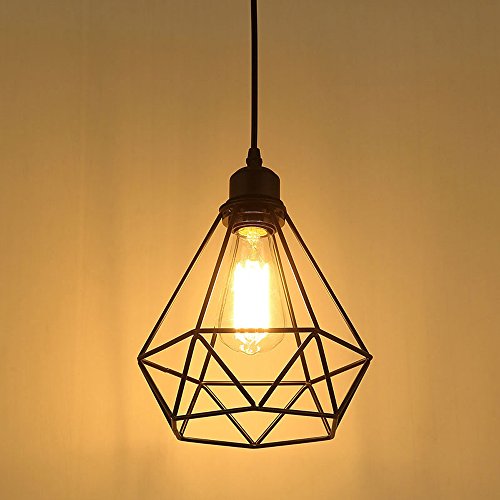 Lampada a Sospensione da Vintage Industriale E27 Plafoniera Retro pendente in Metallo nero (Type A)