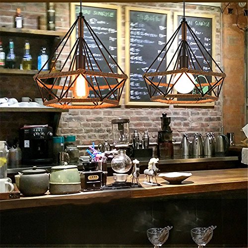 Lampada Corda Industriale Retro Lampadario Di Soffitto industriali vintage Luce Pendente Di Diamanti Corda di canapa Lampada a soffitto lampadario gabbia in ferro