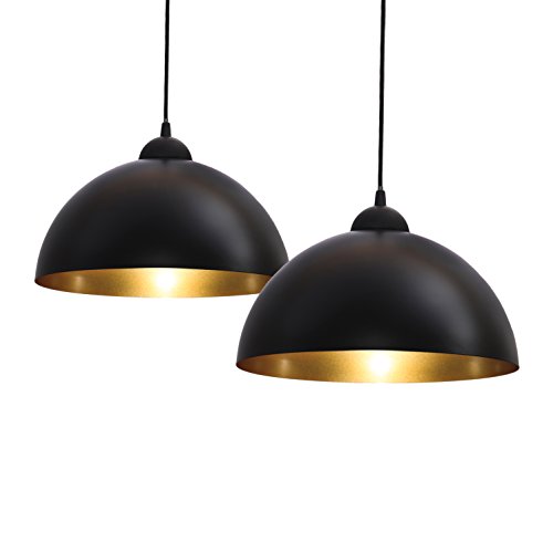 Lampadari a sospensione vintage industriale, set da 2, diametro 30cm, adatti per lampadine LED E27 non incluse, lampada elegante da soffitto per sala da pranzo, metallo nero esterno, oro interno IP20