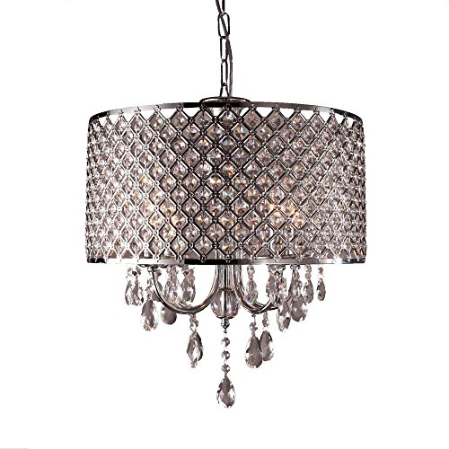 Lampadario a sospensione in cristallo, con elegante paralume, di forma cilindrica, attacco E14 (lampadina non inclusa)