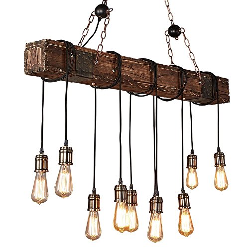 Lampadario Vintage Lampade Sospensione Legno Lampadari Industriale Plafoniera per Lampadina E27 Illuminazione Interni per Cucina Bagno Cameretta Soggiorno Lampada