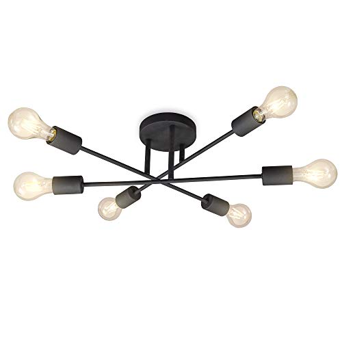 Lampadario vintage, plafoniera con bracci ruotabili, attacco per lampadine E27 non incluse, lampada da soffitto moderna per salotto o sala da pranzo, metallo nero, 230V, IP20
