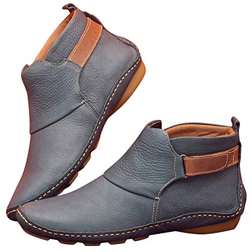 Lanceasy Stivaletti Autunno Vintage Scarpe Pelle Comodi Stivali Piani del Tallone Avvio a Breve