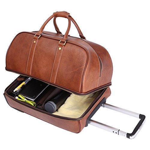 Leathario Trolley in Pelle Unisex per Viaggio Borsone Portatile Bagaglio a Mano Portatutto Grande Capacita’ 51x30x39cm Marrone