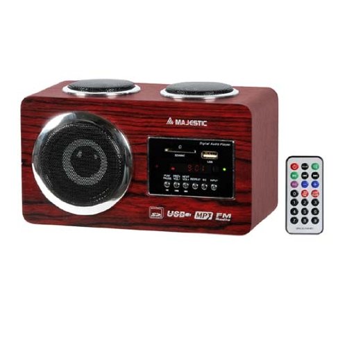 Majestic AH-173WD Sistema Audio Multimediale a Tre Altoparlanti, Ingressi USB/SD/AUX, Radio PLL e Telecomando, colore: Legno