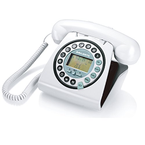 Majestic PHF MAX 252 – Telefono fisso vintage con display LCD e vivavoce, tasti in rilievo, Bianco