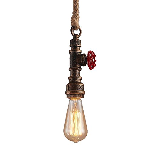 Modeen Singola Testa Canapa Vintage Corda Appesa Luce Lampada a sospensione a fune della corda di canapa del lampadario del tubo dell’acqua del ferro industriale di E27 Edison lampadina del caffè Lamp