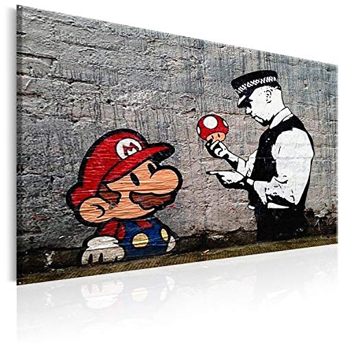 murando Quadro 120×80 cm – 1 Pezzo Stampa su Tela in TNT XXL Immagini Moderni Murale Fotografia Grafica Decorazione da Parete Banksy Street Art Mario h-B-0080-b-a