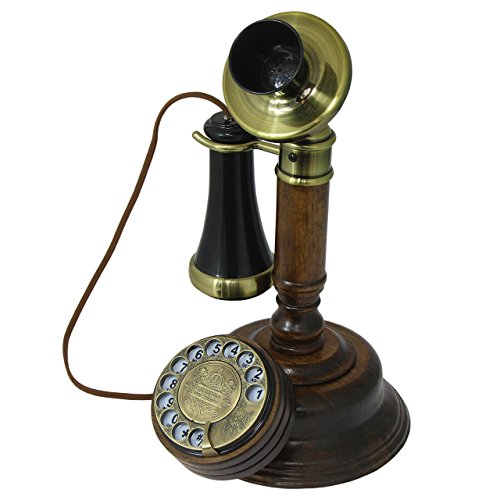OPIS 1921 CABLE – MODELLO C – Telefono retrò di legno – plastica nera classica in parte coperta in ottone – con disco combinatore e campanello meccanico