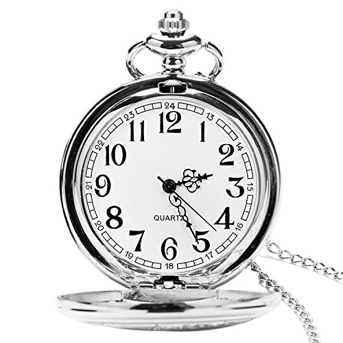 Orologio da tasca con catena, classico vintage quarzo ciondoli orologi taschino per Dad/Grandfather/nonno, orologio da tasca da uomo come retro regali per la festa del papà/anniversaire/Noël (Argento)