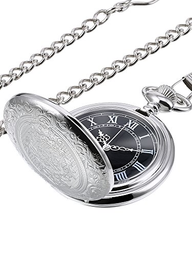 Orologio da Taschino al Quarzo per Uomo con Quadrante Nero e Catena (Argento)