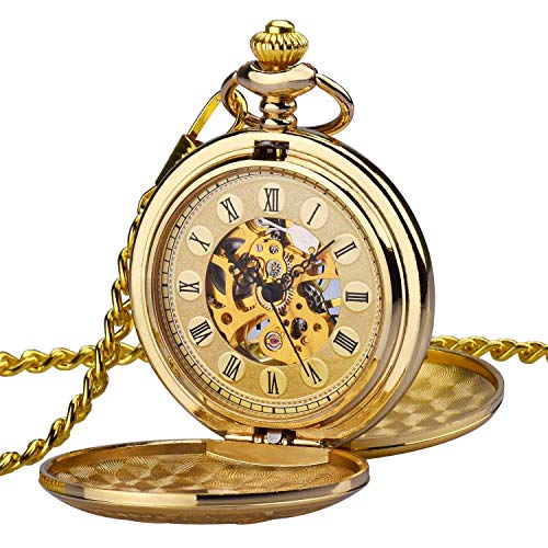 Orologio uomo da tasca Zeiger Orologio Steampunk scheletro meccanico orologi uomini Retro pendente orologio da tasca W346-M (Oro)