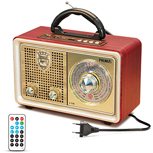 Radio MP3 Portatile Bluetooth PRUNUS M-110BT FM/AM(MW)/SW/AUX/SD/TF/USB. In stile Classico Vintage Retro simil-legno. Altoparlanti 3W incorporati (non provvisto di presa per le cuffie). (Argento)