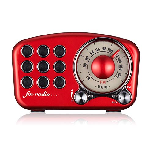 Radio Portatile Vintage, Altoparlante Bluetooth Retro, Radio FM in rossa con Mini Radio stile Classico Vecchio, Potenziamento dei Bassi potente, Volume alto, Bluetooth 4.2, Scheda TF AUX, Lettore MP3