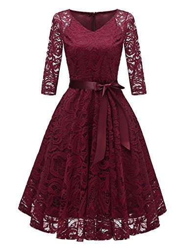 RAISEVERN Vintage Vestito Natale Donna Pizzo Stampato Cocktail Dress Dance Party Matrimonio Abiti S