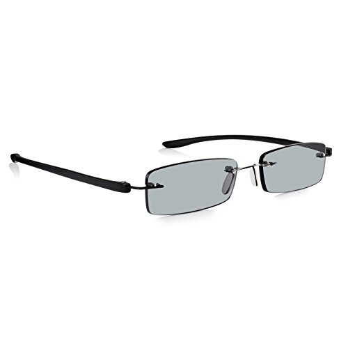 Read Optics Uomo/Donna Occhiali da Sole Graduati + 1.5 Diottrie per Lettura – Senza Montatura con Aste Flex Nere e Lenti Scure Protezione RayguardTM UV400 AntiGraffio con Sistema di Aggancio SecureLoc