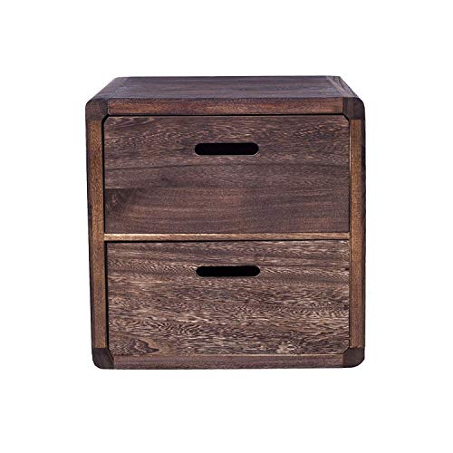 Rebecca Mobili RE4148 Comodino Vintage con 2 Cassetti, Legno di Paulownia, Marrone, 44,. x 44 x 35 cm