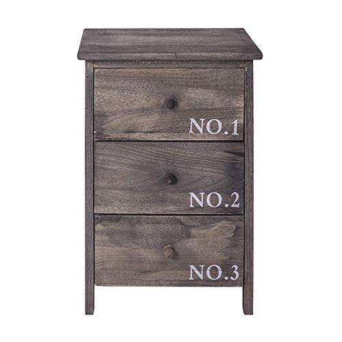 Rebecca Mobili RE4191 Cassettiera, Comodino Salvaspazio, 3 Cassetti, Stile Vintage, Grigia, 55 x 35 x 30 cm