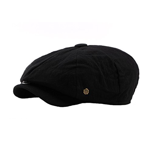 Regolabile Hatteras Donne Uomini Unisex Stile Retrò Pianura Cappello Newsboy Nero