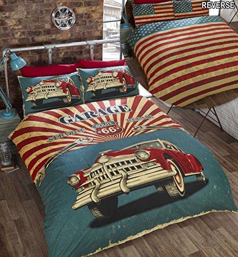 Retro Car KingSize Copripiumino e 2 federe per Letto Matrimoniale Set Biancheria da Letto