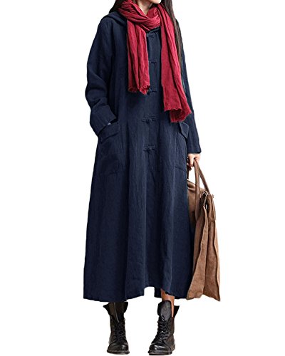 Romacci – Abito/Vestito in Cottone longo da Donna con Manica Longa Cheongsam detrazione e Spaccatura Davanti Vintage di Autunno e Primavera al Manicotto del Bicchierino Borgogna/Azzurro/Nero
