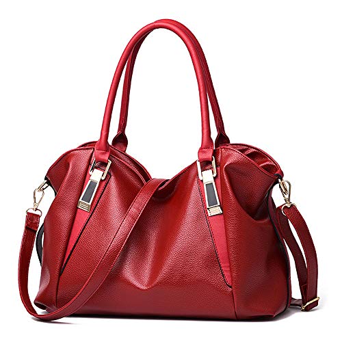 RUISSEN Borsa a tracolla casual donna in pelle morbida vintage retrò di grande capacità (Rosso)