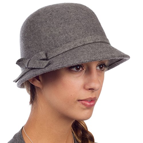 Sakkas 0621LC – Cappello Invernale da Donna con Fibbia in Lana Stile Vintage con Fiocco in Nastro – Grigio/Taglia Unica