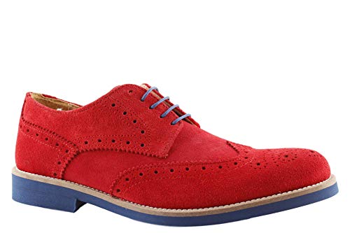 Scarpe Francesine Uomo in Vera Pelle o Camoscio Estive Made in Italy, Comode con Fondo in Micro Leggero (42 EU, Rosso camoscio)
