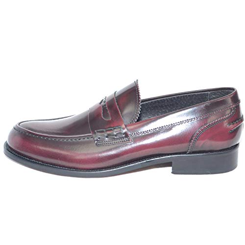 Scarpe Uomo Mocassino College bendina Fondo Cuoio Pelle Abrasivato Bordeaux Spazzolato (40 EU)