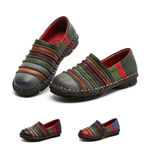 Socofy Donna Mocassini in Pelle Donne Loafers Comode Slip On Scarpe Casual Shoes Vintage Unico Strisce Contrasto Colore Ballerine Casual Espadrillas Scarpe