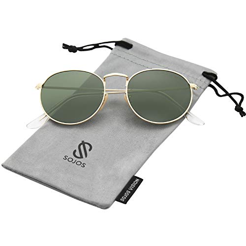 SOJOS Occhiali da Sole da Uomo e Donna Polarizzati Rotondi Vintage Retro Protezione UV SJ1014 Con Oro Telaio/G15 Lente