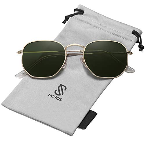SOJOS Retro Vintage Specchio Polarizzate Lenti Poligono Protezione UV Occhiali da Sole SJ1072 Con Oro Telaio/G15 Lente